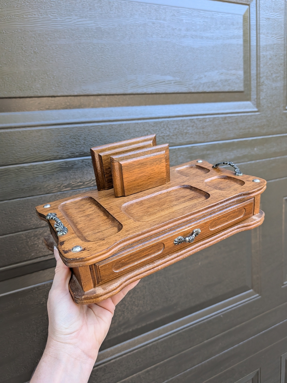Wooden Vanity Organizer Tray with Drawer - Brown Jewelry Box